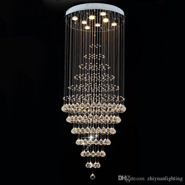 

round led chandelier light clear k9 crystal lighting rain drop hanging lamps fixtures d60cm h180cm 8 gu10 flush ceiling lights