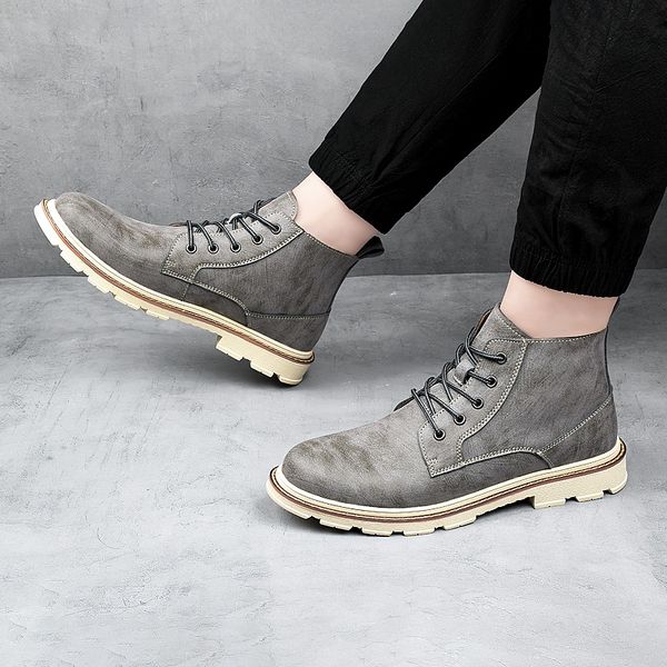 

men boots genuine leather men casual fahsion ankle boots lace up outdoor comfortable plush warm snow for shoes o4, Black