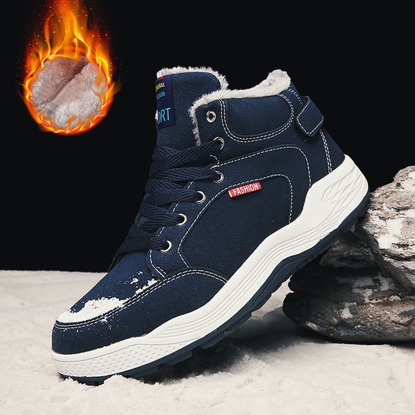

comfy snow boots man plus size 53-58 solid wear-resistant ankle boots for men lace up plush warm winter men rubber, Black