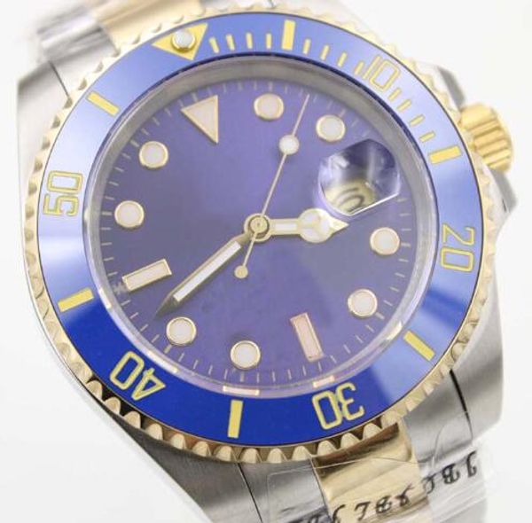 

gd2813 automatic sapphire luminous blue dial 40mm date mens watches watch rotatable blue ceramic bezel two tone wristwatches, Slivery;brown