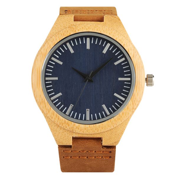 

casual natural wood watch white/blue/brown dial men's quartz analog movement wrist watches leather band strap, Slivery;brown