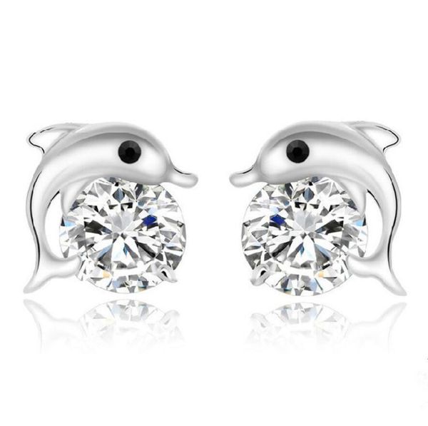 

новые милые романтические серьги-гвоздики dolphin love посеребренные круглой огранки горный хрусталь циркон brinco bijoux для женщин ювелирн, Golden;silver