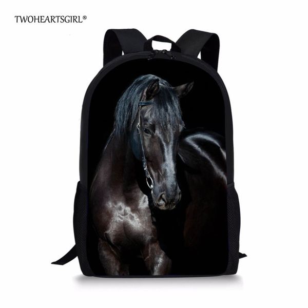 

twoheartsgirl black crazy horse school bag for teenager boys girls unique 3d children kids book bag print animal schoolbags