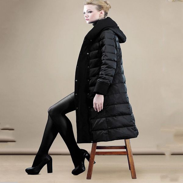 

ozhouzhan 2018 new style mid-length over-the-knee thick down jacket women's slim fit army workwear selling, Black;white
