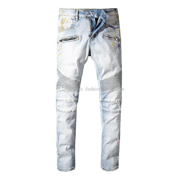 

fashion mens designer jeans hip hop distressed zipper jeans mens casual luxury ripped denim pants blue size 29-42