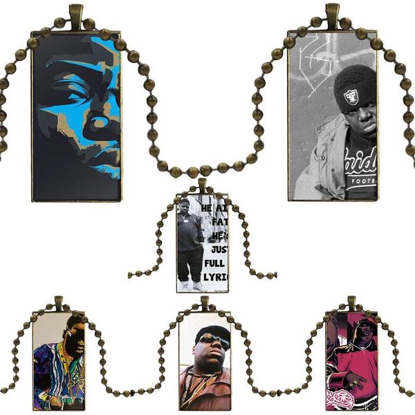 

for women men biggie smalls b.i.g vintage jewelry steel plated with glass cabochon choker long pendant rectangle necklace, Silver