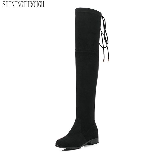 

2020 new over the knee women boots lace up high heels autumn woman shoes winter women boots large size 34-43, Black