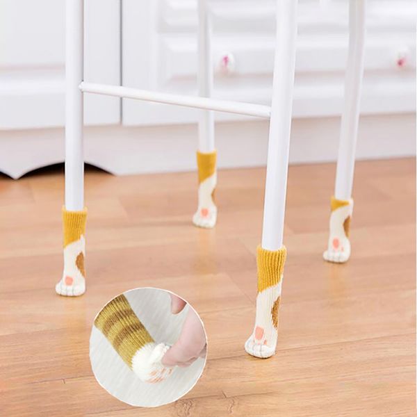 

cute cat paws chair socks cartoon knitting cat footprints chair protective case non-slip home furniture protective socks