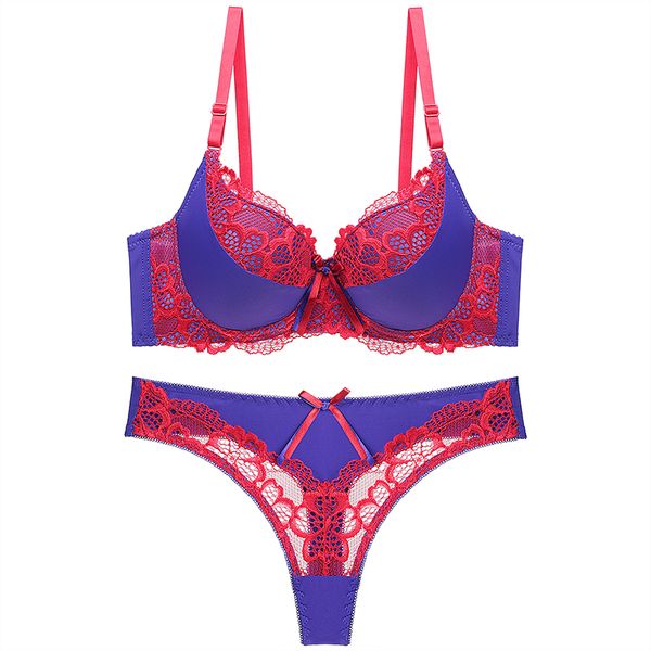 

women bra and thong set push up brassiere underwear femme panties lingerie bralette, Red;black