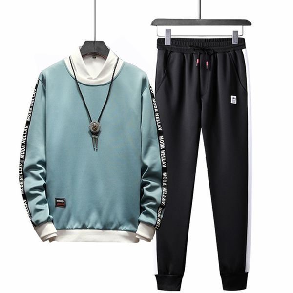 

men's tracksuits rlyaeiz 2021 spring autumn casual tracksuit men sportswear o-neck hoodies + striped pants two piece sets male sporting, Gray