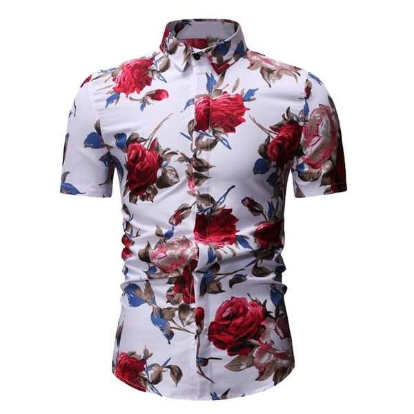

mjartoria 2019 mens button down shirts slim fit floral flower print short sleeve casual beach shirts new summer fashion, White;black
