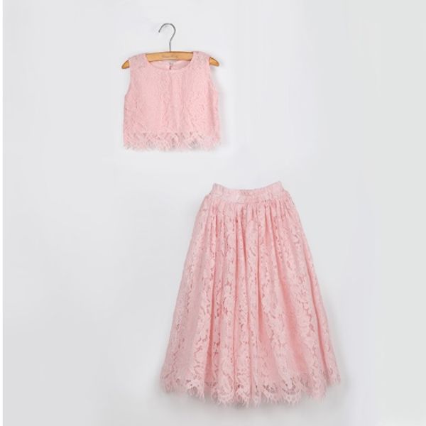 

vieeoease девочки комплекты листовой дети одежда 2020 новая весна лето ремни топ + юбка дети нижнее 2 шт, White