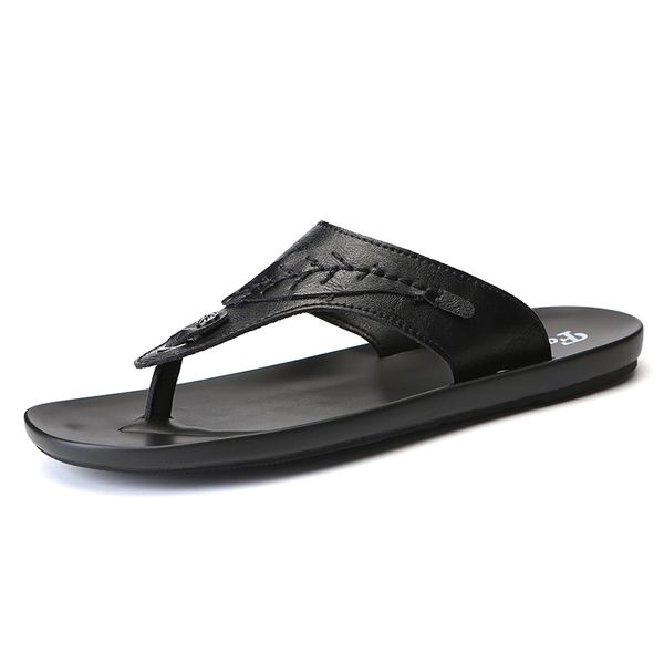 Handmade Black Leather Thong Sandals For Men Made In Italy