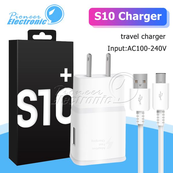 

oem 2 in 1 s10 note 10 fast charger kits + type c able 9v 1.67a eu us home traval usb wall charge adapter s9 s8 1.2m cable with package