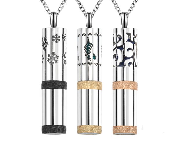 

316l hollow perfume bottle pendant necklace storage perfume bottle aromatherapy necklace double circle frosted cylindrical pendant necklace, Silver