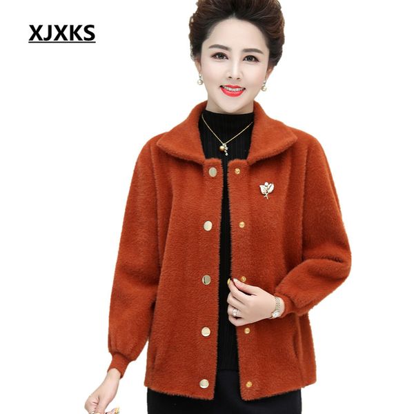 

xjxks 2019 winter new fashion lapel mink cashmere women woolen coat loose plus size comfortable warm women coat, Black