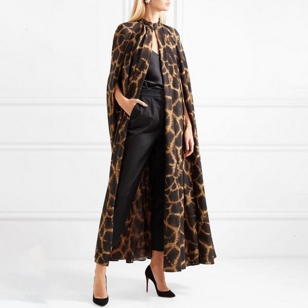 

womens trench coat cardigan female coat o neck cloak sleeve print leopard maxi cloaks for women autumn vintage fashion tide, Tan;black