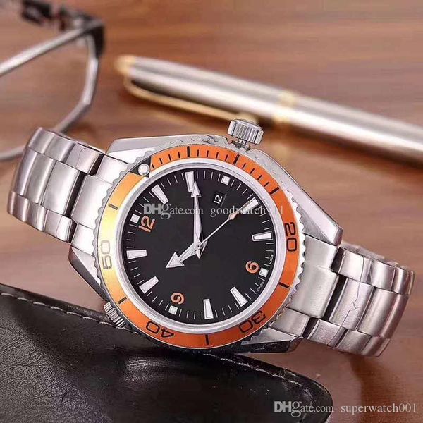

luxury mens watch 40mm stainless steel automatic mechanical movement chronograph black men wristwatch transparent glass back, Slivery;brown