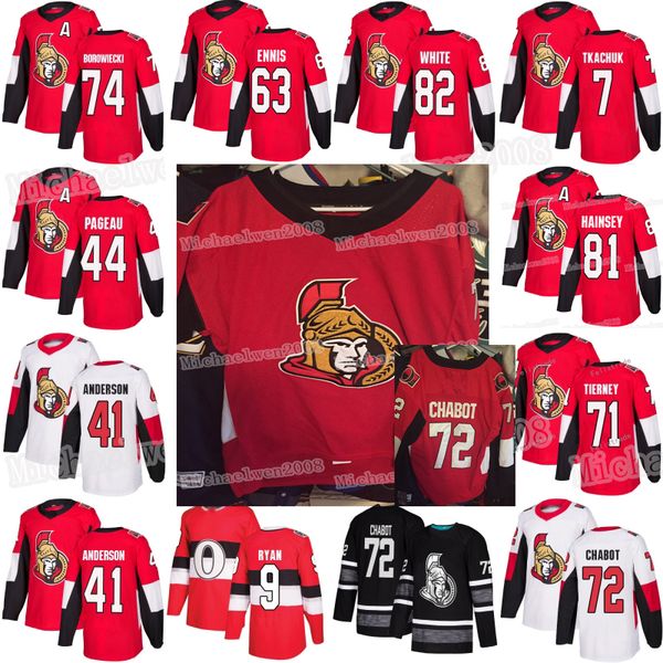 

63 tyler ennis ottawa senators thomas chabot chris tierney brady tkachuk bobby ryan ron hainsey jean-gabriel pageau borowiecki mark jersey, Black;red