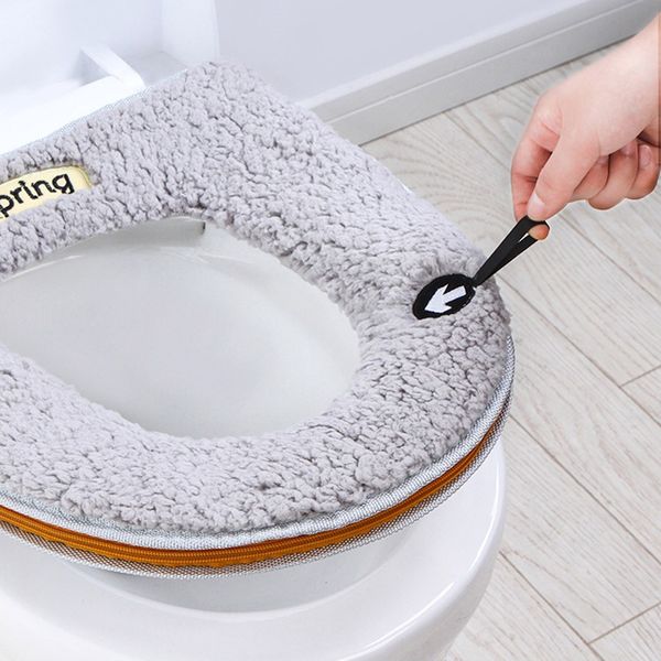 

household winter plush toilet seat pad toilet seat zipper with handle 2019 selling support wholesale dropshipping 2019