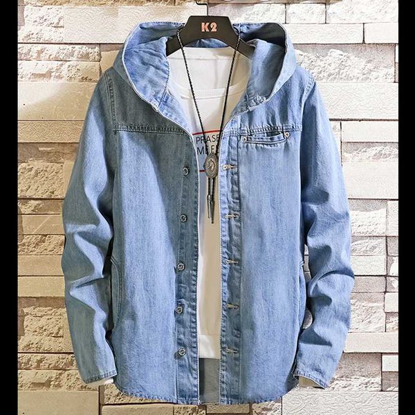 

new autumn men casual denim jacket mens cotton solid color hooded jackets coat slim fit asian size jacket, Black;brown