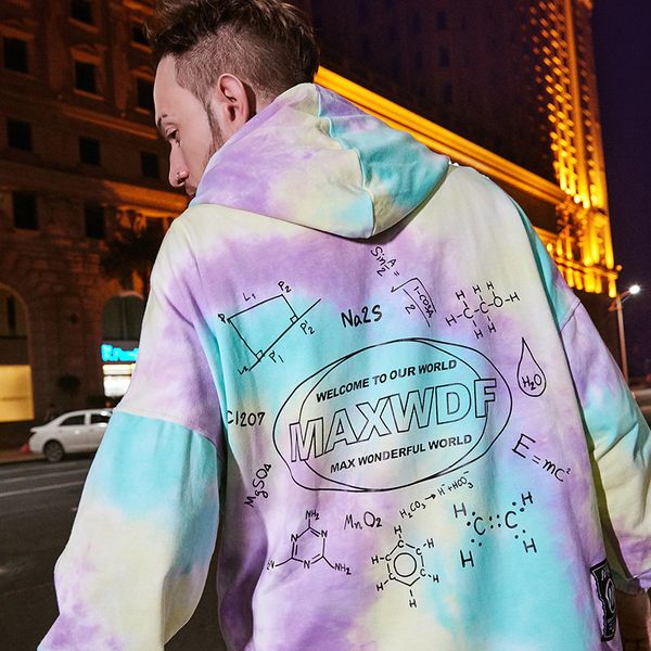 

american high street trend autumn and winter men's hoodies harajuku hooded tie dyed hooded sweatshirts for men and women, Black