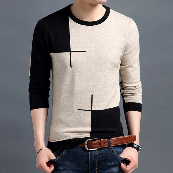 

2018 new autumn round o-neck men's sweater fashion casual large size bottoming shirt pullovers patchwork mens sweater, White;black