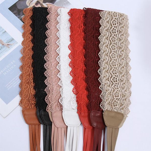 

new lace pu leather ribbon belts for women plus size tassel waist designer black belt for women red luxury fashion, Black;brown