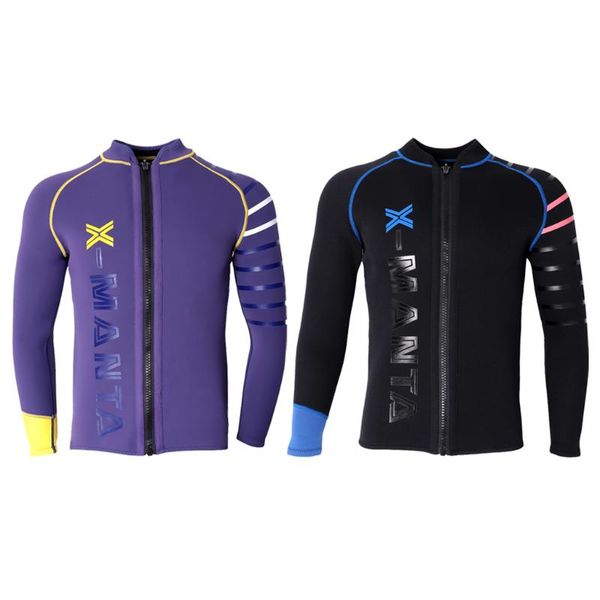 

mens 3mm neoprene diving swimsuit wetsuit jacket for scuba diving surfing snorkeling swimming water sports purple black