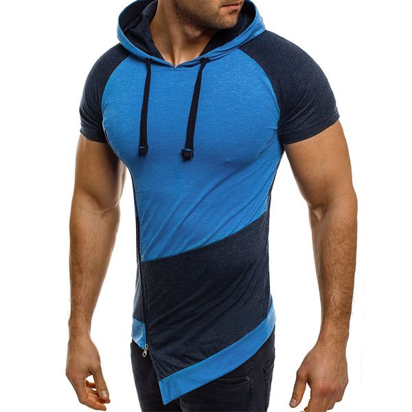 

contrast color mens designer tshirts fashion irregular hem mens hooded tees casual short sleeve males clothing, White;black