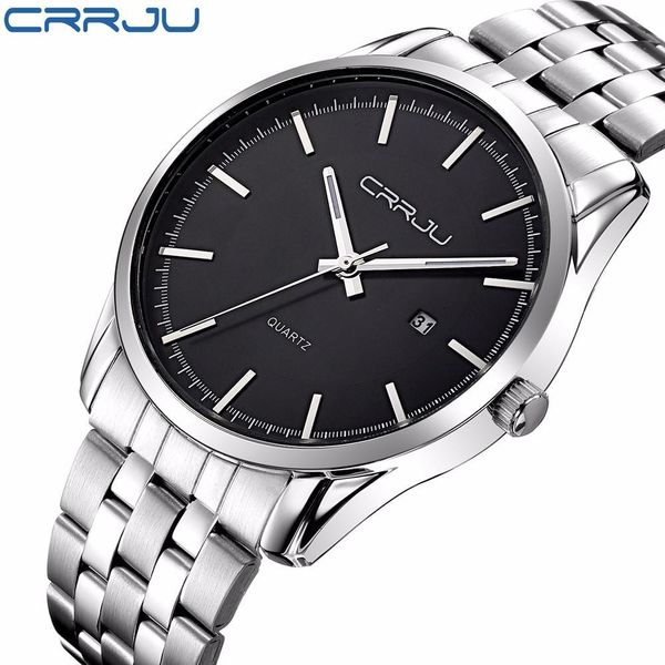 

crrju new brand men's classic business casual stainless steel quartz wristwatch male luruxy clock gift male relogio masculino, Slivery;brown