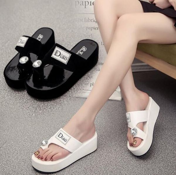 

2019 fashion rhinestone summer woman shoes casual sandals slipper outdoor flip-flops beach non-slip shoes women slippers, Black