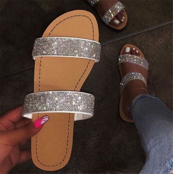 

summer rhinestone flats ladies sandals casual beach slippers ph-cfy20061842, Black