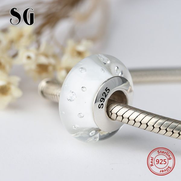 

sg silver 925 sparkling murano glass beads white color charms fit authentic bracelets fashion jewelry making gifts 2017