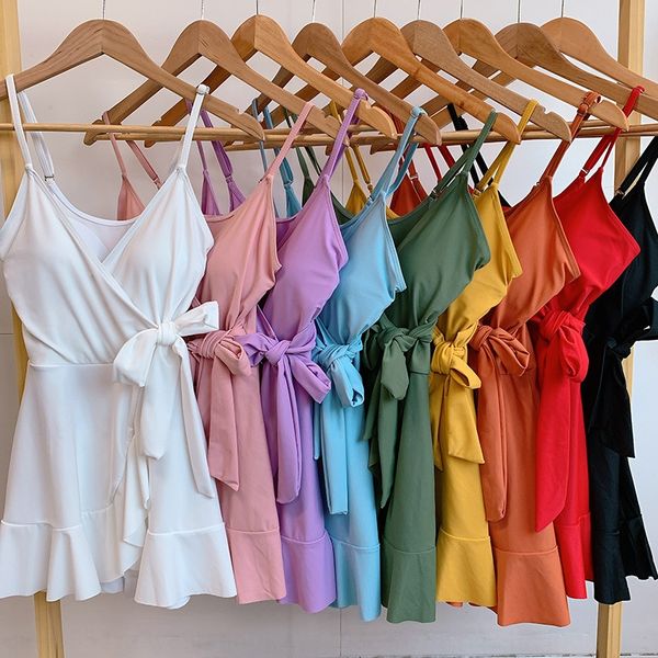 

one-piece female pure color japanese and korean backless skirt swimsuit spring swimsuit female, White;black