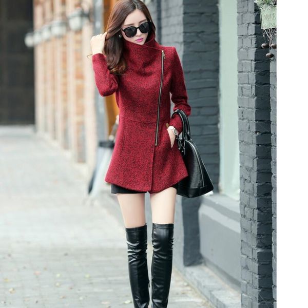 

xuxi 2019 fashion winter elegant neck warm wool coat casual women slim coat plus size s-xxl fz304, Black