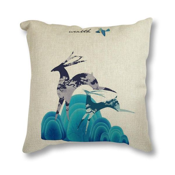Seat Cushion Cotton Linen Cushion Christmas Deer Throw Pillow Sofa