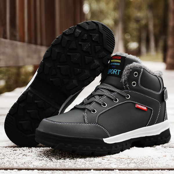

genuine leather fleece warm outdoor hiking shoes waterproof high-cut winter snow boots anti-skid tactical boots for men