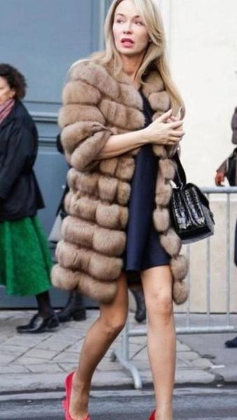 

arlenesain sable fur light brown women coat, Black