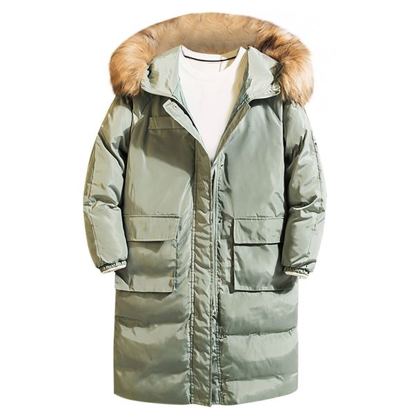 

winter long coat men casual thick warm cotton parka jacket men fur collar hooded parka coat fashion jacket for outwear, Black