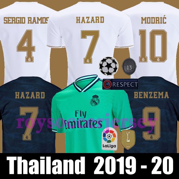 

new 2019 2020 real madrid soccer jersey 19 20 hazard camiseta de fÃºtbol ramos benzema vinicius asensio football shirt kids camisa de futebol, Black;yellow