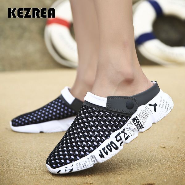 

kezrea men sandals summer breathable air mesh men lighted slippers outdoor beach mens shoes leisure slippers plus size 39-46, Black