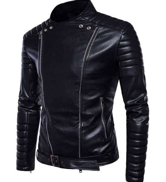 

m-5xl 2019 spring men's new fashion jacke personalized classic diagonal zipper locomotive pu jacket, Black