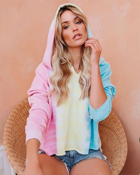 

новый harajuku tie-dye печать v-образным вырезом женщин куртки femme с длинным рукавом фуфайки вскользь сыпучие толстовки пуловеры пальто ве, Black