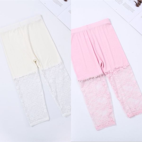 

2019 fashionable girls children's five-leggings thin lace leggings capri tight pants tight pants lace tights, Blue