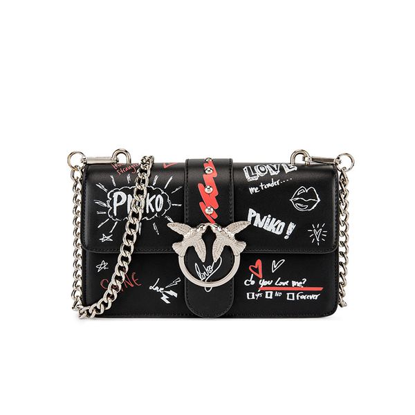 

ladies leather bag ladies fashion designer diagonal handbag new temperament embossed black graffiti shoulder chain bag 003