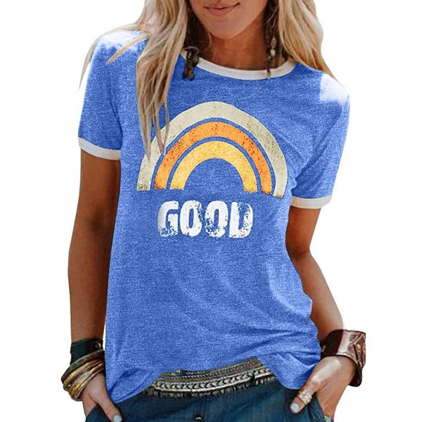 

2020 women t shirt print t-shirt round neck casual short sleeve summer graphic print t-shirt, Black;blue