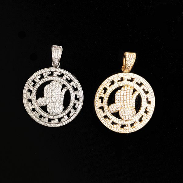 

circular hand necklaces & pendant gold silver color bling cubic zircon men's women's hip hop jewelry with 4mm tennis chain