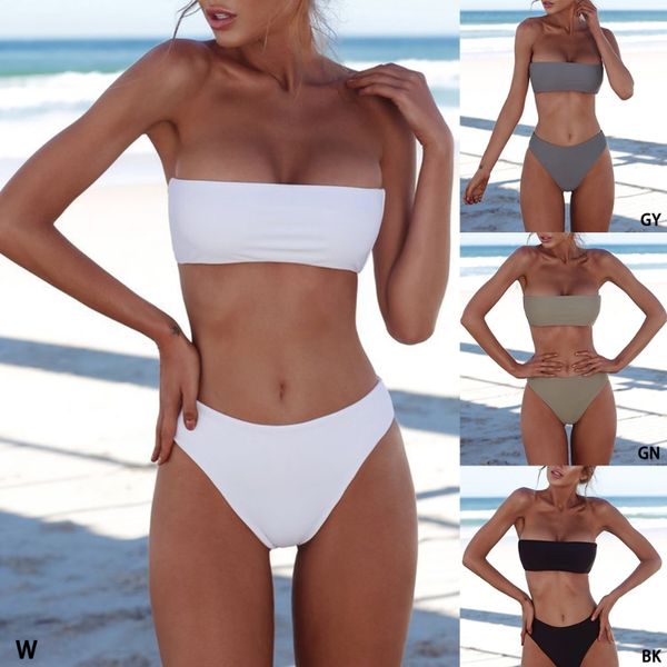 

women bikini set strapless bandeau push-up bra swimsuit swimwear bathing swim