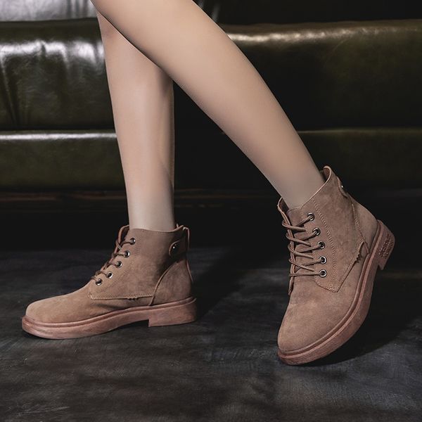

low heel ankle boots for women round toe casual lace up single shoes short boots botas largas mujer invierno 2019#g3, Black